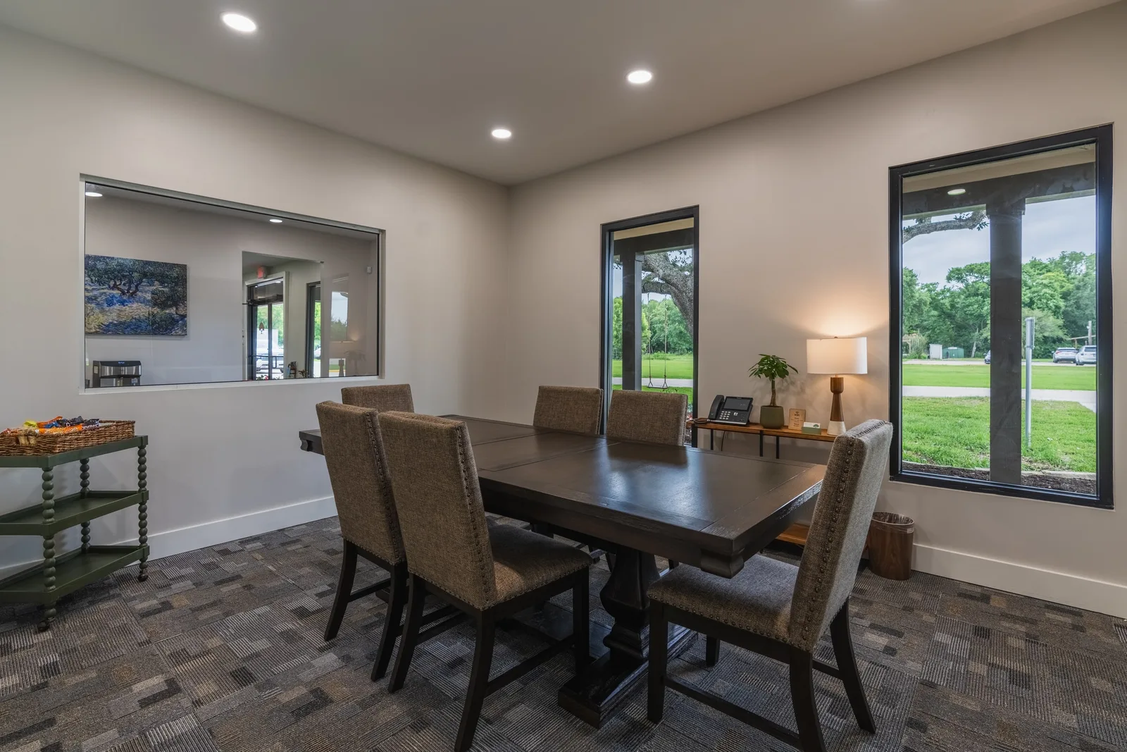 The firm’s conference room overlooking the office garden